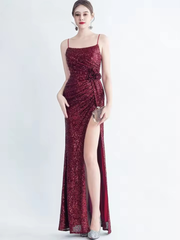Elegant Luxury Sequin Backless Birthday Party Maxi Dress
