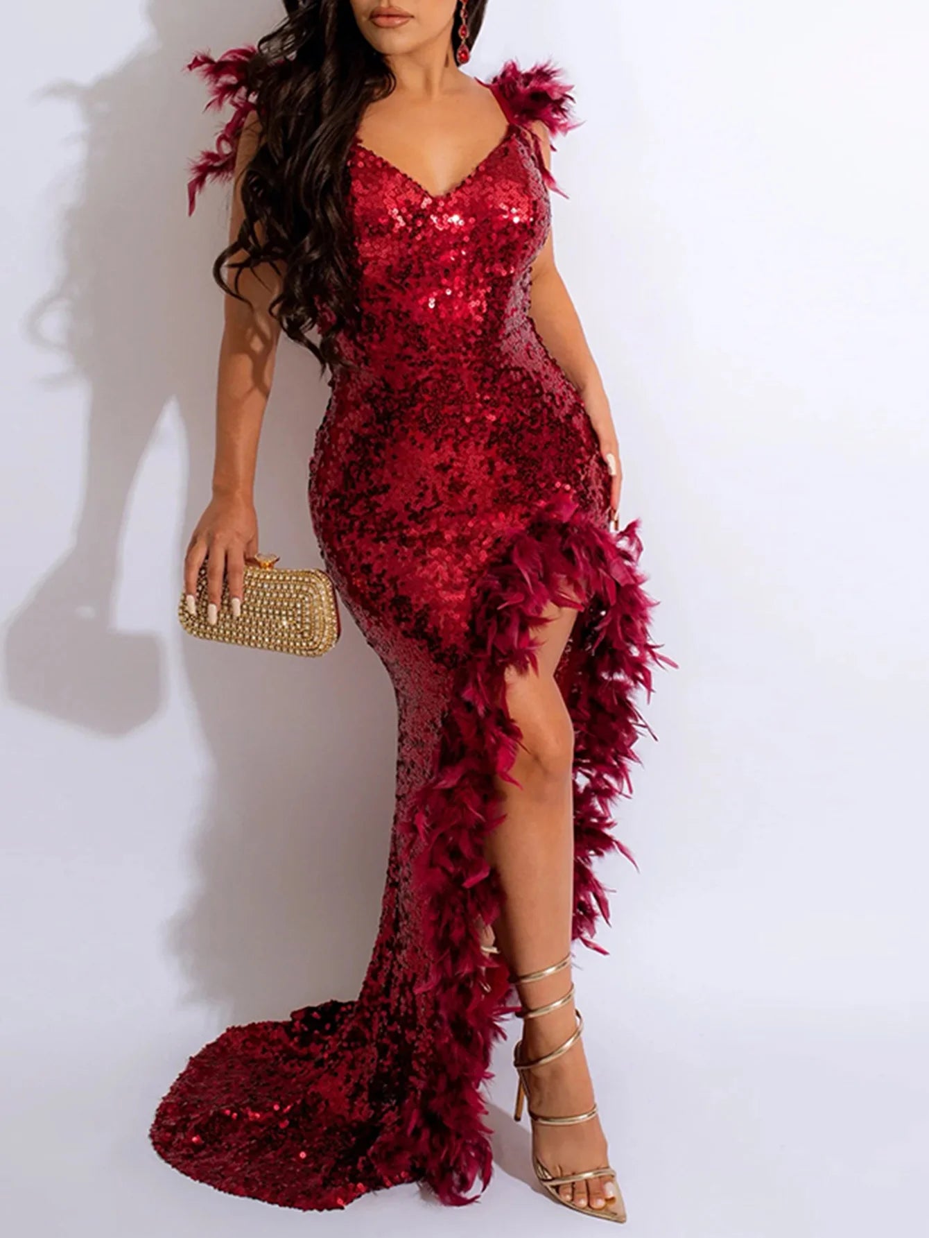 Elegant Luxury Sequin Bodycon Shiny Club Birthday Party Maxi Dres