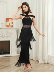 Elegant Luxury Tassel Bandage long Dress Formal Occasion Birthday Evening Cocktail Party Evening Dresses Vestidos
