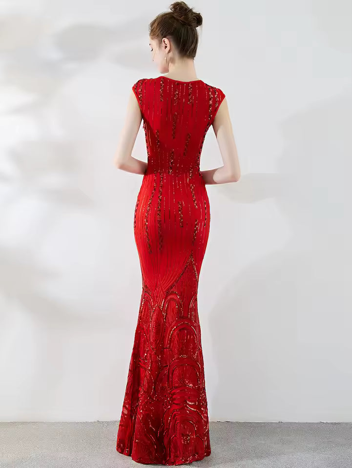 Elegant Luxury V-Neck Sequin Birthday Party Maxi Dress