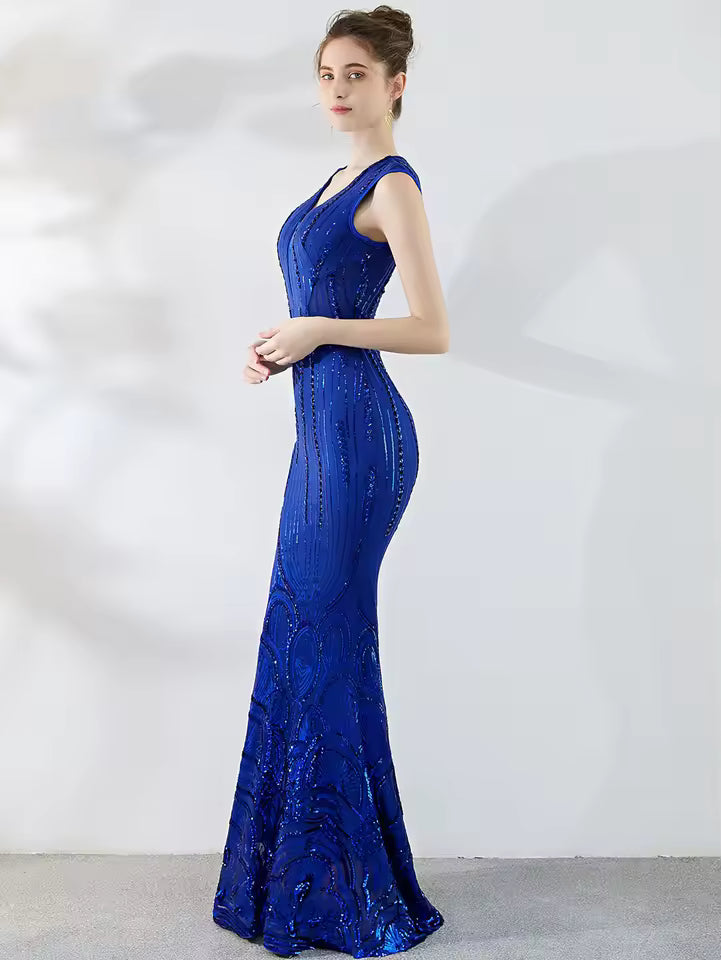 Elegant Luxury V-Neck Sequin Birthday Party Maxi Dress