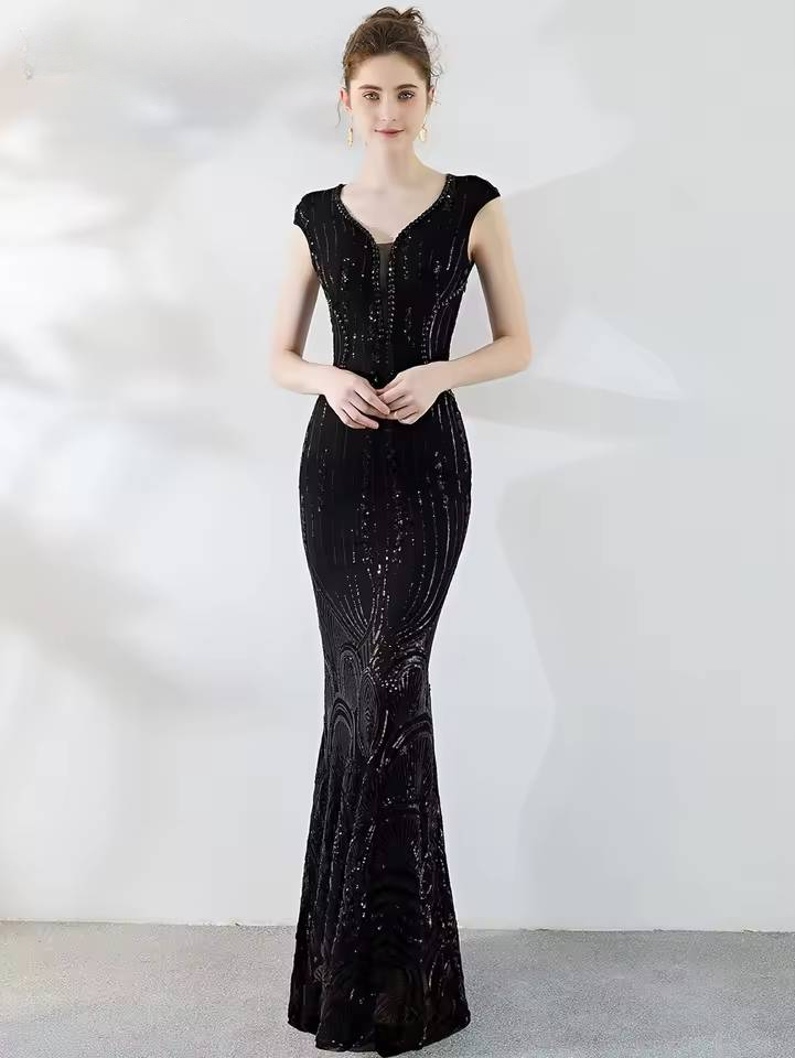 Elegant Luxury V-Neck Sequin Birthday Party Maxi Dress