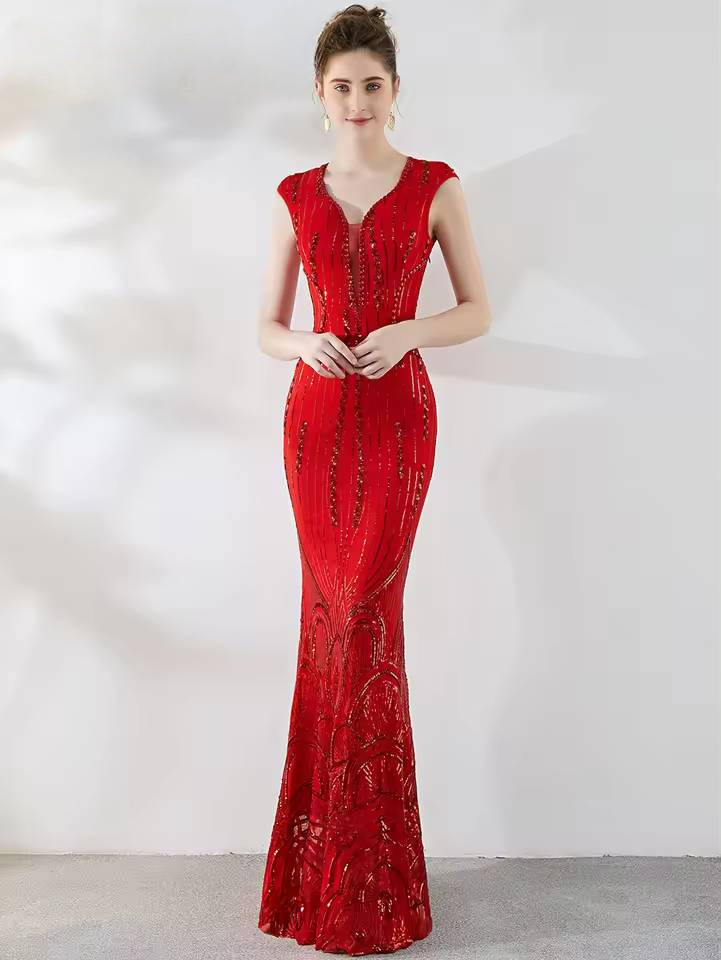Elegant Luxury V-Neck Sequin Birthday Party Maxi Dress