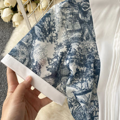 Elegant Maxi Dresses for Women Printed Short Sleeve A-line Belted