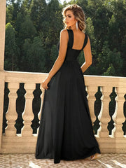 Elegant Slit Open Shoulder Sleeveless Formal Prom Maxi Dress