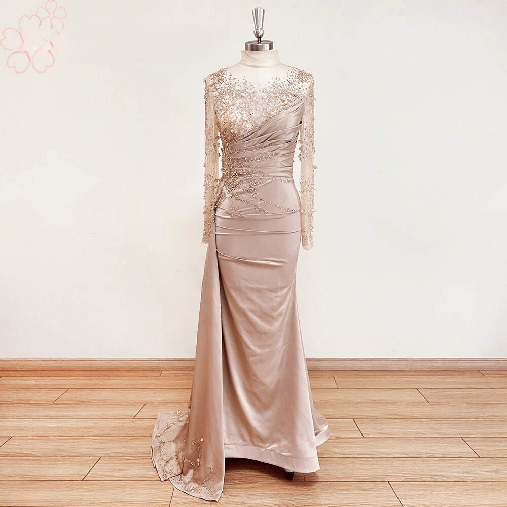 Elegant Mermaid Long Sleeves Evening Night Dress for Women