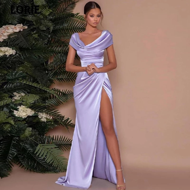Elegant Mermaid V Neck Leg Slit Prom Party Dress