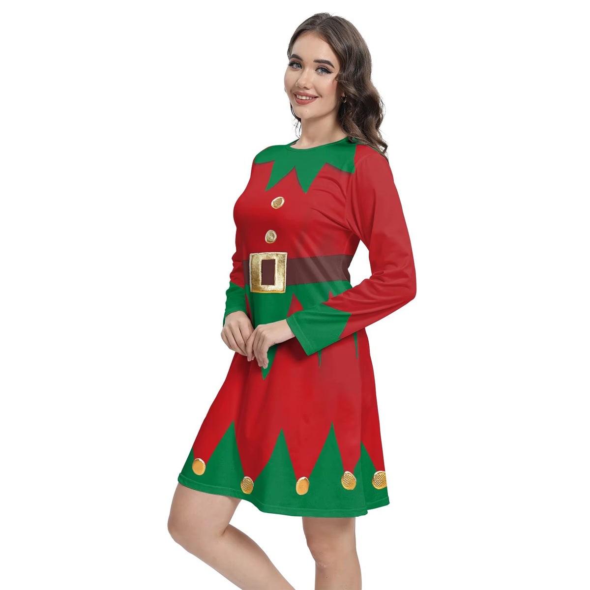 Elegant Merry Christmas 3D Printing Long Sleeve Mini Dress