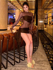 Elegant Mesh Jewel One Sleeve Bodycon Mini Club Dress