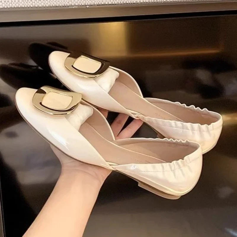 Elegant Metal Buckle Decoration Low Heel