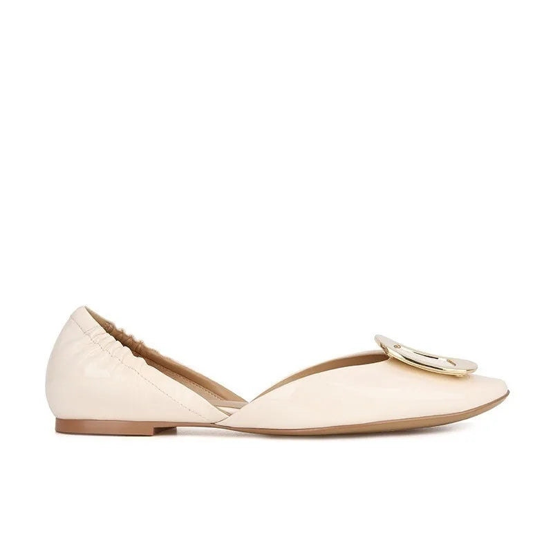 Elegant Metal Buckle Decoration Low Heel