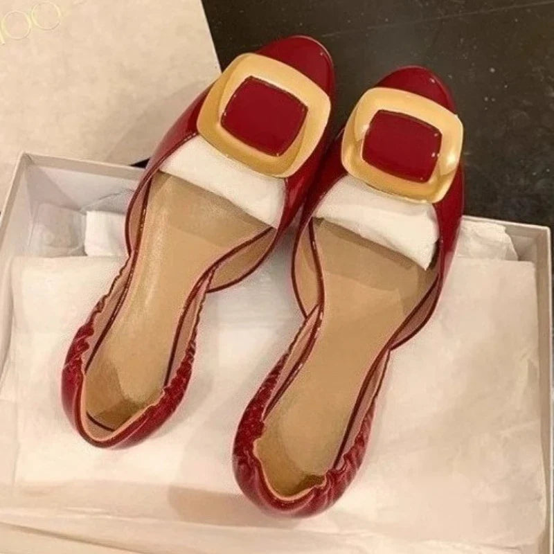 Elegant Metal Buckle Decoration Low Heel