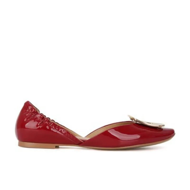 Elegant Metal Buckle Decoration Low Heel