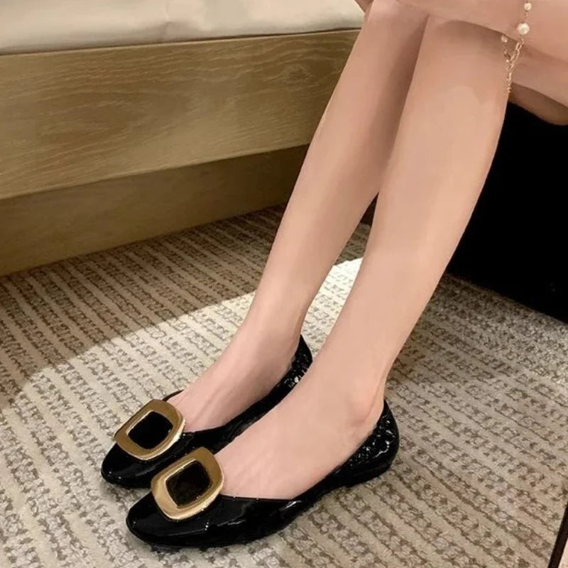 Elegant Metal Buckle Decoration Low Heel