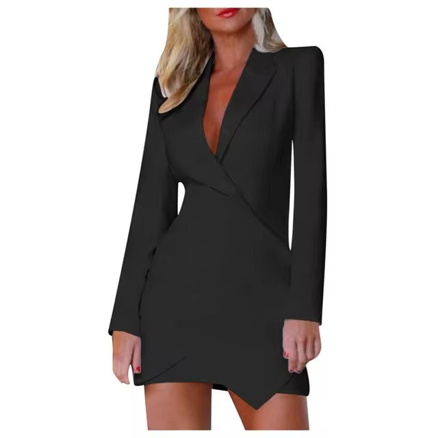 Elegant Neckline Pullover Long Sleeve Lapel Mini Blazer Dress
