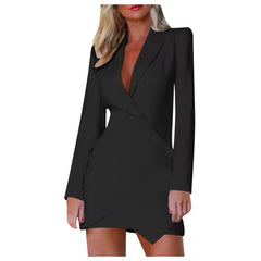 Elegant Neckline Pullover Long Sleeve Lapel Mini Blazer Dress