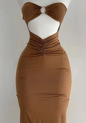 Elegant Solid Color Sleeveless Strapless Cutout Long Dress