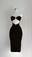 Elegant Solid Color Sleeveless Strapless Cutout Long Dress