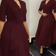 Elegant Notched Collar Half Sleeve Belt Waisted Mid Calf Professional Dresses
