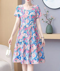 Elegant O-Neck A Line Cotton Beach Flower Floral Boho Dresses