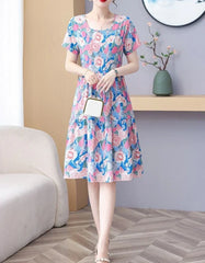Elegant O-Neck A Line Cotton Beach Flower Floral Boho Dresses