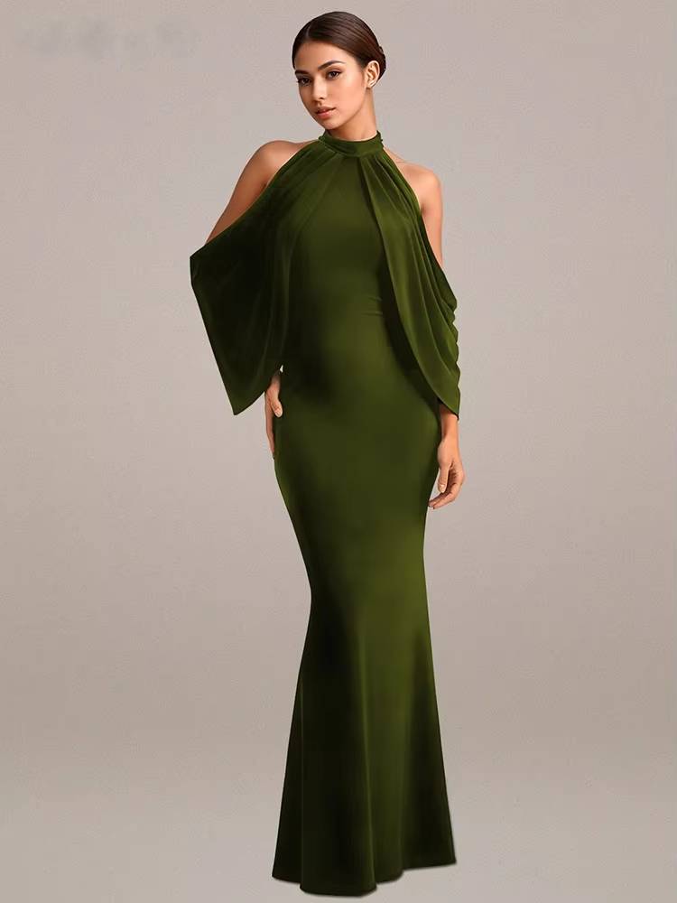 Elegant O-Neck Celebrity Evening Floor-Length Maxi Dress