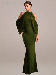 Elegant O-Neck Celebrity Evening Floor-Length Maxi Dress