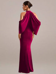 Elegant O-Neck Celebrity Evening Floor-Length Maxi Dress