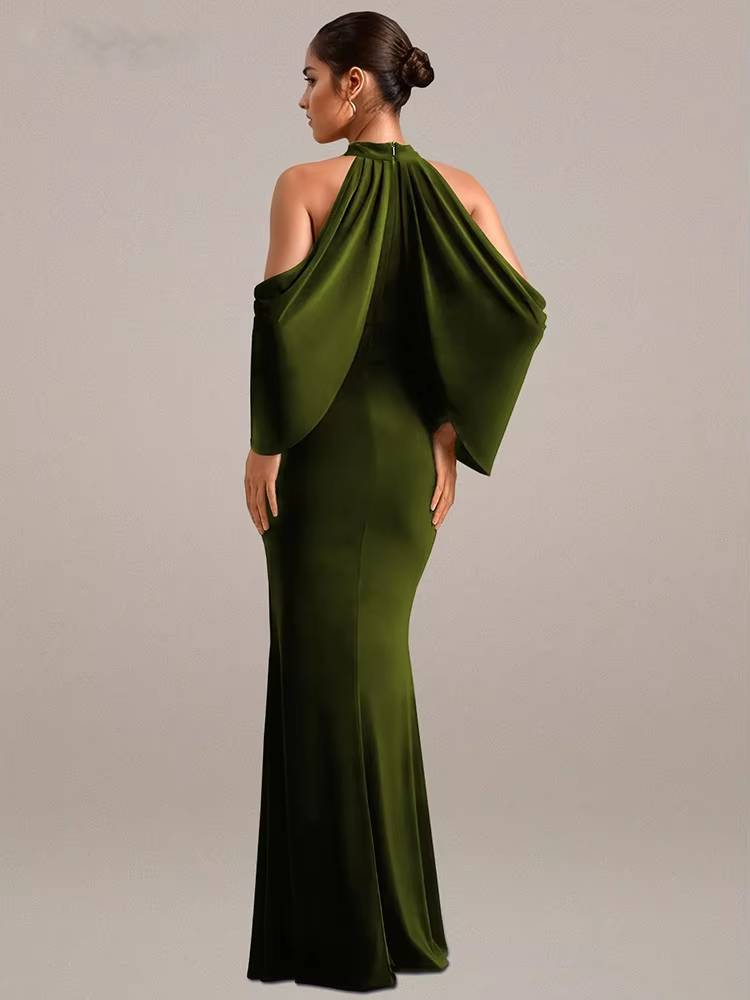 Elegant O-Neck Celebrity Evening Floor-Length Maxi Dress