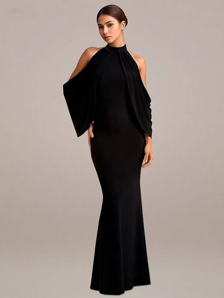 Elegant O-Neck Celebrity Evening Floor-Length Maxi Dress