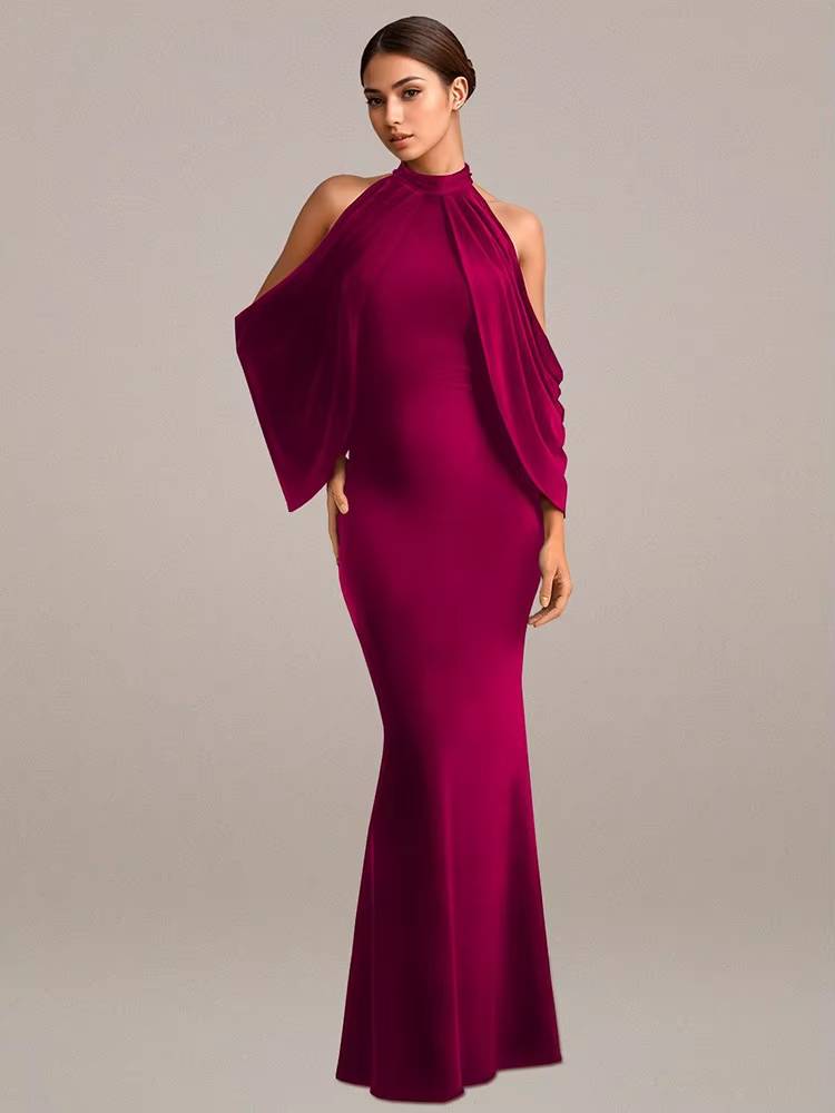 Elegant O-Neck Celebrity Evening Floor-Length Maxi Dress