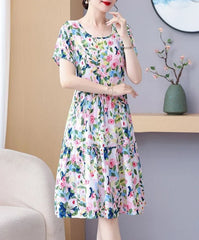 Elegant O-Neck Cotton Beach Flower Floral A Line Dresses