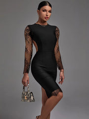 Elegant O-Neck Full Sleeve zipper Evening Birthday Club Bandage Bodycon Dress