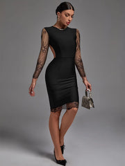 Elegant O-Neck Full Sleeve zipper Evening Birthday Club Bandage Bodycon Dress