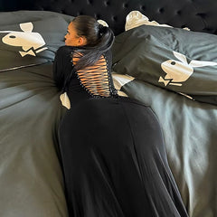 Elegant O-Neck Hollow Bandage Body-Shaping Maxi Dress