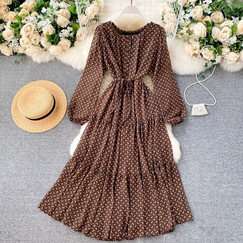 Elegant O Neck Lace Up A-Line Floral Dresses
