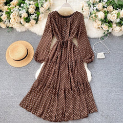 Elegant O Neck Lace Up A-Line Floral Dresses