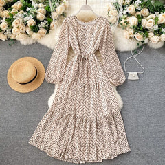 Elegant O Neck Lace Up A-Line Floral Dresses