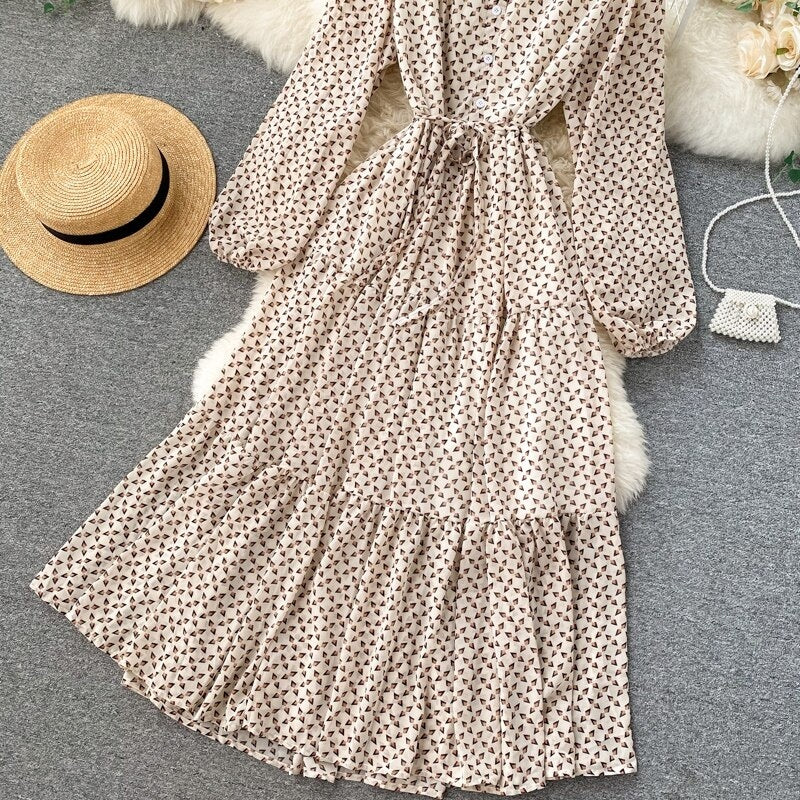 Elegant O Neck Lace Up A-Line Floral Dresses