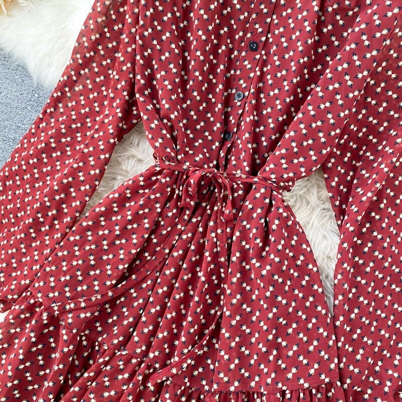 Elegant O Neck Lace Up A-Line Floral Dresses