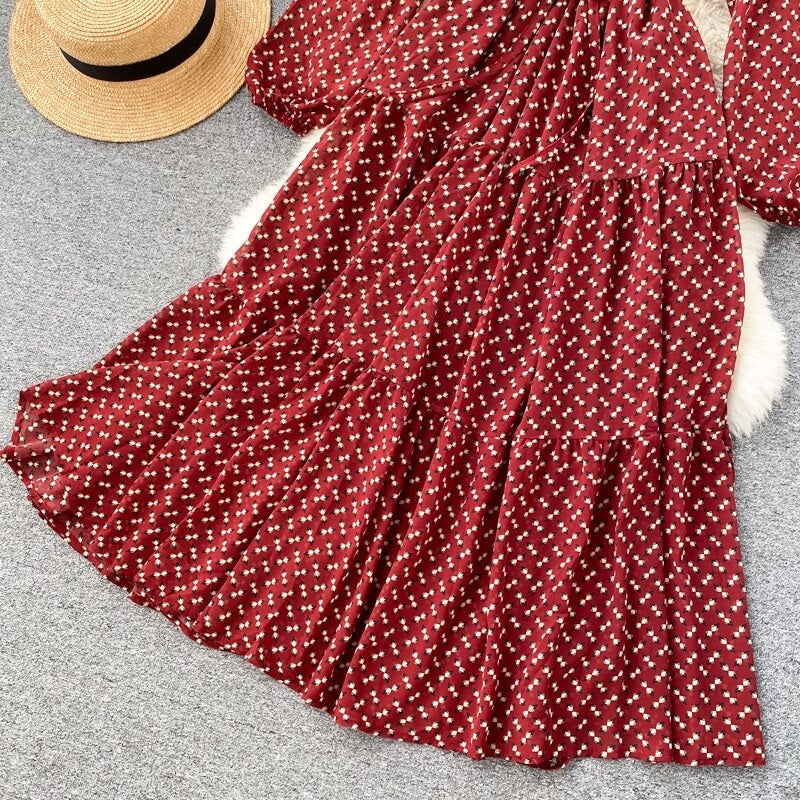 Elegant O Neck Lace Up A-Line Floral Dresses