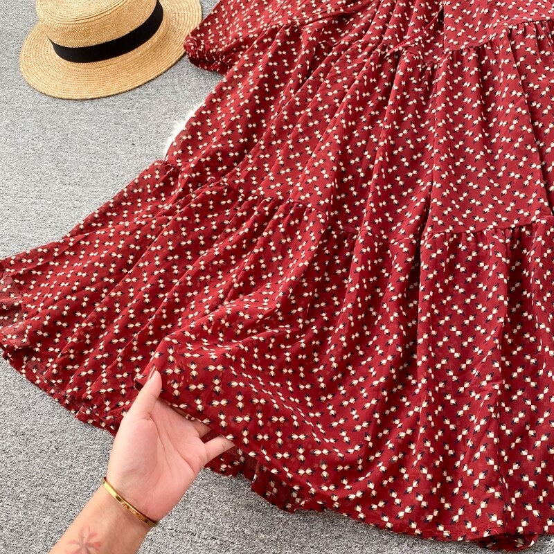 Elegant O Neck Lace Up A-Line Floral Dresses