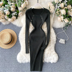 Elegant O Neck Long Sleeve Elastic Bodycon Slim Pencil Dresses