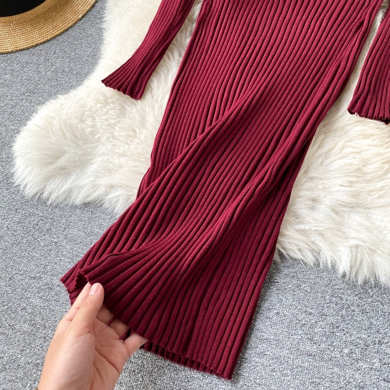 Elegant O Neck Long Sleeve Elastic Bodycon Slim Pencil Dresses