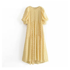 Elegant O Neck Puff Short Sleeve Long Dress