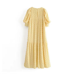 Elegant O Neck Puff Short Sleeve Long Dress
