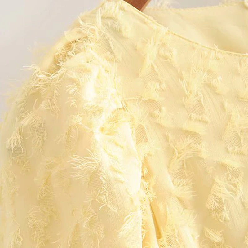 Elegant O Neck Puff Short Sleeve Long Dress