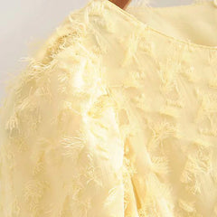 Elegant O Neck Puff Short Sleeve Long Dress