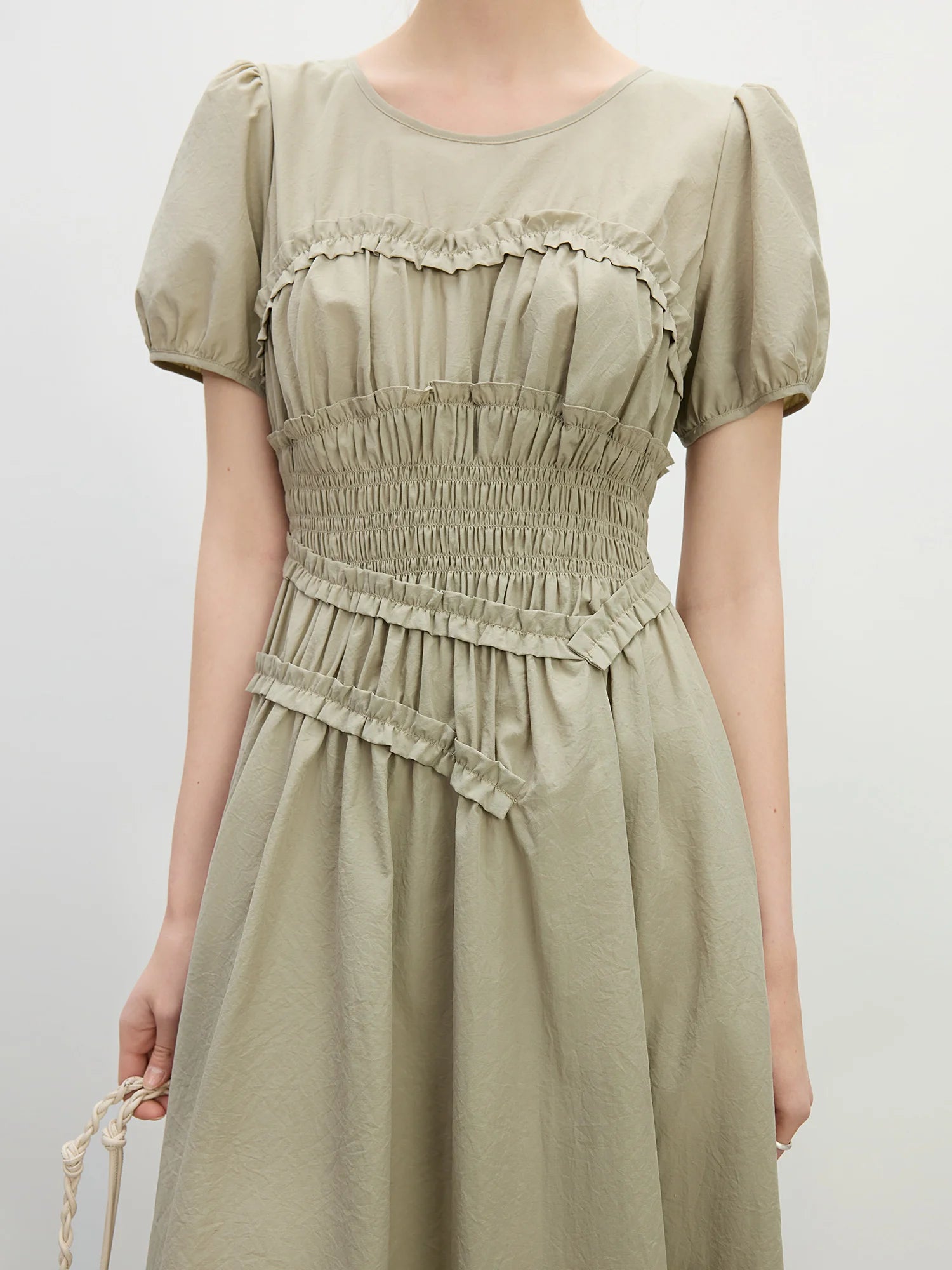 Elegant O-Neck Short Sleeve Hepburn Style Holiday Midi Dress