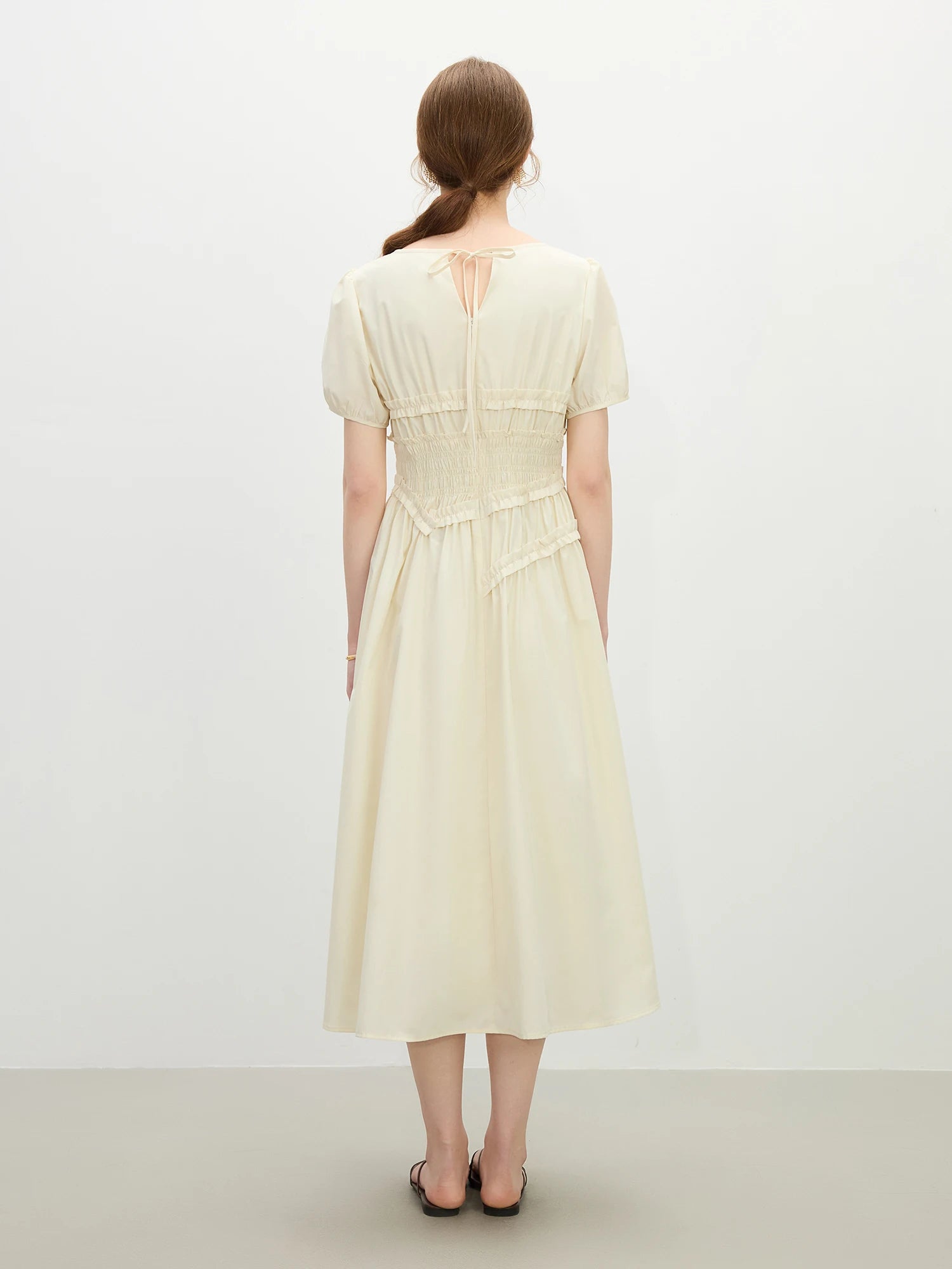 Elegant O-Neck Short Sleeve Hepburn Style Holiday Midi Dress